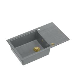 Quadri Luton grauer Granit großer Einbauspülbecken mit Abtropffläche, umkehrbar 86x50cm mit goldener Ablaufgarnitur 1208967332