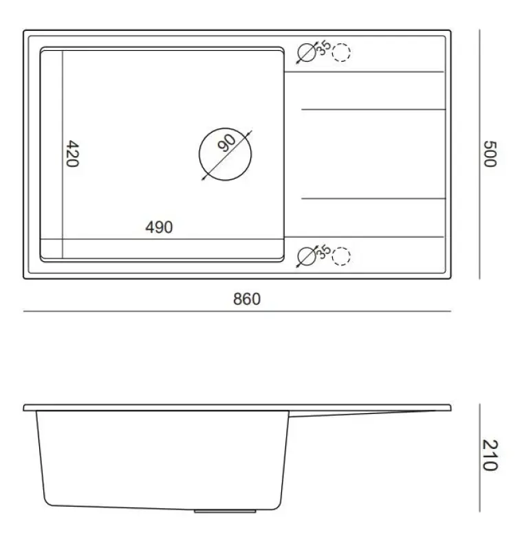 Quadri Luton anthrazit Granit große Aufbauspüle mit Abtropffläche, umkehrbar 86x50cm mit goldenem Stöpsel 1208967334