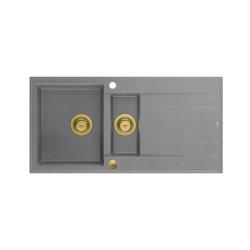 Quadri Luton grauer Granit-Aufbau 1,5 Spülbecken mit Abtropffläche, umkehrbar, 100x50 cm, mit goldenem Stopfen 1208967351