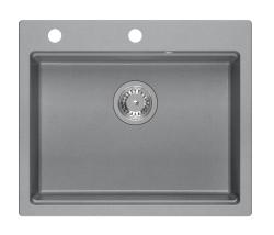 Quadri Durham grau Granit Einbauspüle 595x500 mit Seifenspender, Schneidebrett und Abtropfmatte 1208967378