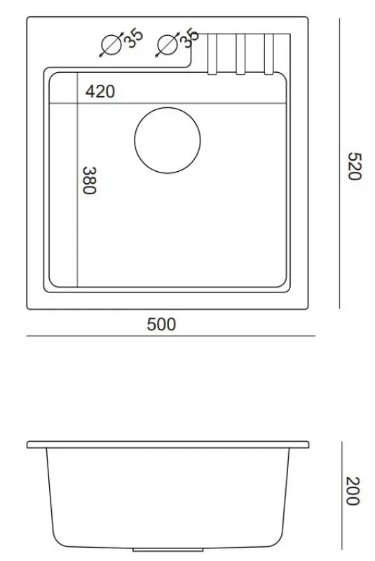 Quadri Cardigan taupe Granit-Einbauspüle 50x52cm mit Hahnlochbank 1208967396