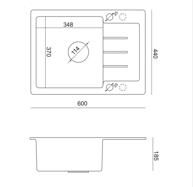 Quadri Kendal grauer Granit Einbauspüle mit Abtropffläche 60x44cm umkehrbar 1208967401