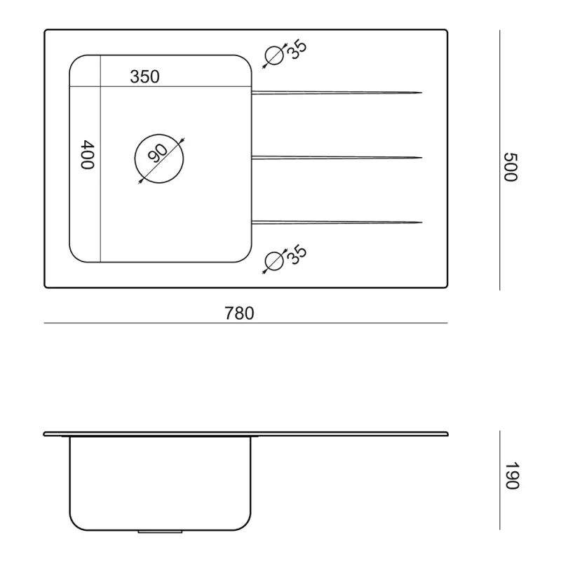 Quadri Glazz Einbauspüle aus Kupfer mit Abtropffläche aus schwarzem Glas 78x50cm, umkehrbar 1208967406