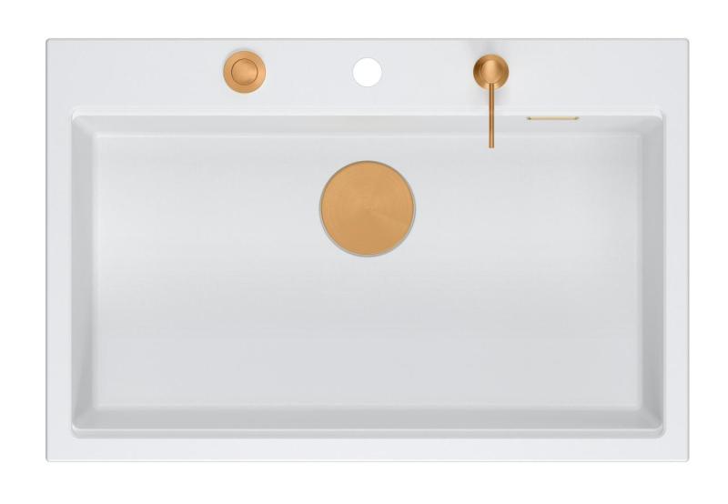 Quadri Hard Rock weißes Granit Aufsatzwaschbecken 76x50cm inklusive Kupferstopfen und Zubehör 1208967428