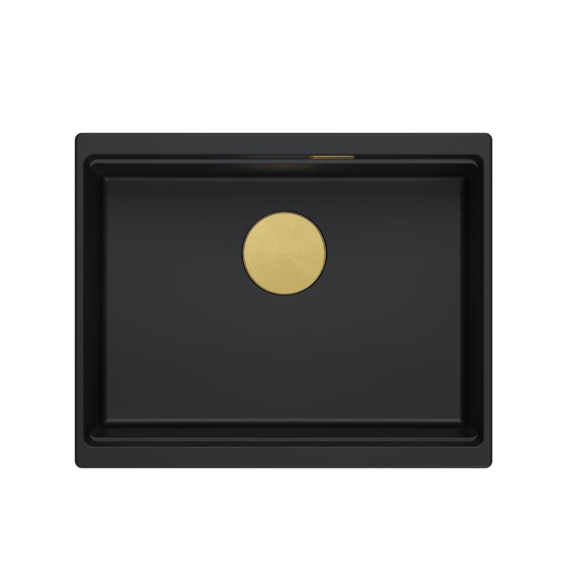 Quadri Newport II Granit Unterbau schwarz Spülbecken 560x450 mm mit goldenem Stopfen und Abdeckkappe 1208967449