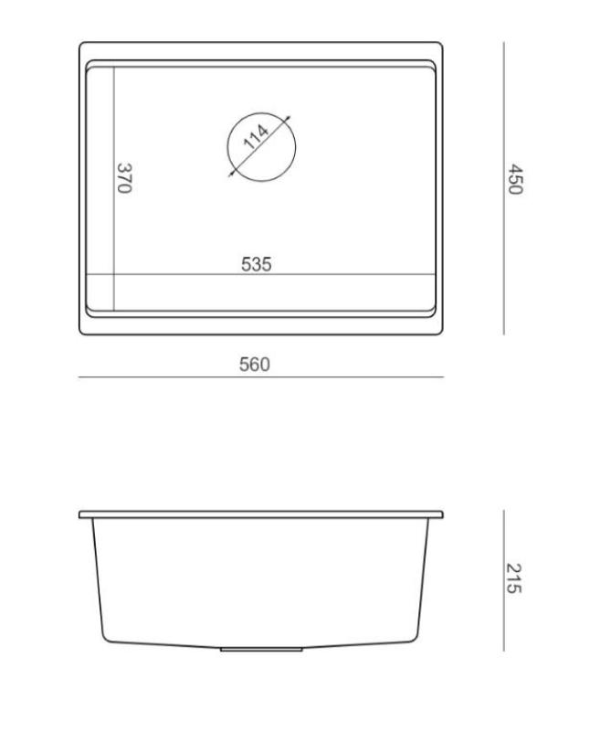 Quadri Newport II Granit Unterbauspüle Grau 560x450mm mit Edelstahlstopfen und Abdeckkappe 1208967456