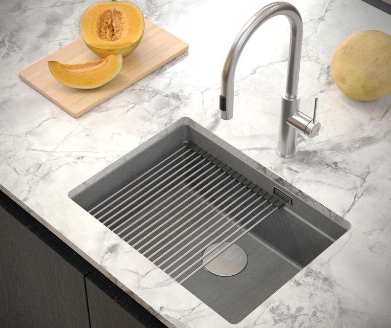 Quadri Newport II Granit Unterbauspüle Grau 560x450mm mit Edelstahlstopfen und Abdeckkappe 1208967456