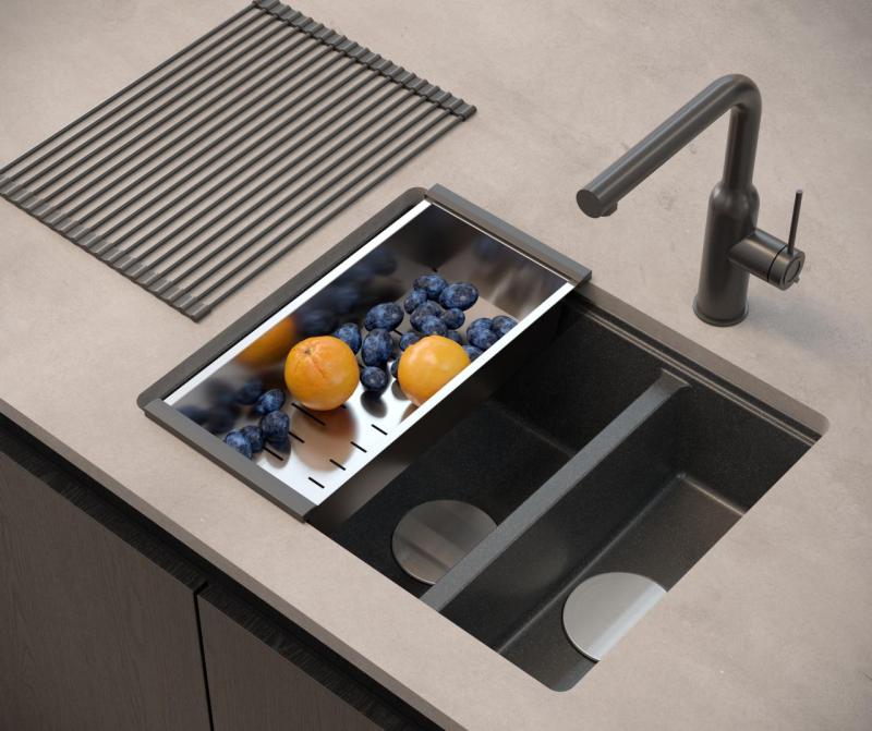 Quadri Newport II anthrazit 1,5 Spülbecken Granit Auf- und Unterbau Spülbecken 555x460mm mit Edelstahlstopfen 1208967472