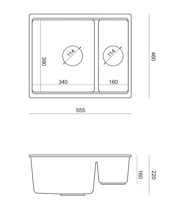 Quadri Newport II anthrazit 1,5 Spülbecken Granit Einbau- und Unterbau-Spülbecken 555x460mm mit Kupferstopfen 1208967474
