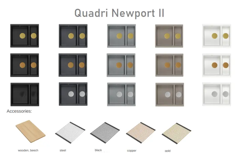 Quadri Newport II anthrazit 1,5 Spülbecken Granit Einbau- und Unterbau-Spülbecken 555x460mm mit Kupferstopfen 1208967474