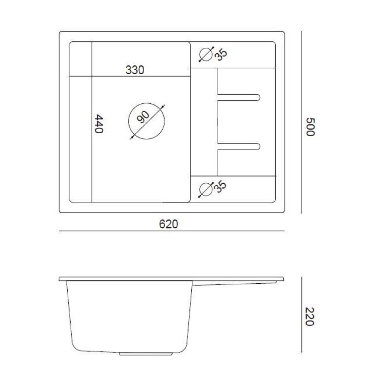 Quadri Dalton grau Granit Einbauspüle mit Abtropffläche 62x50cm mit Edelstahlstopfen 1208967492
