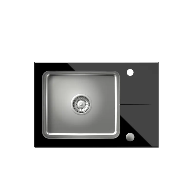 Quadri Glazz Set mit Küchenarmatur und Einbau-Edelstahlspüle mit schwarzer Glas-Abtropffläche 64x44cm umkehrbar 1208967493