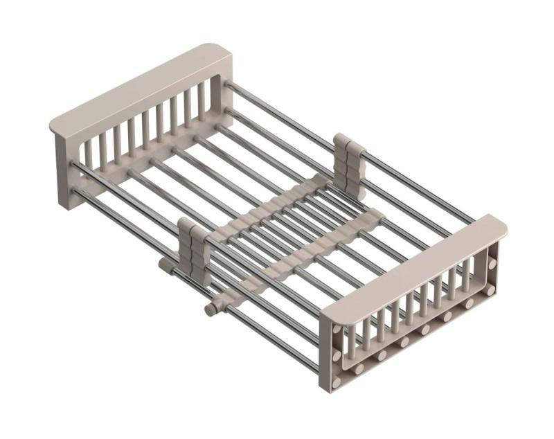 Quadri Universell ausziehbarer Einsatzkorb, Einsetzkörbchen oder Restekörbchen aus Edelstahl mit beigen Griffen, 225 mm breit, 1208967544