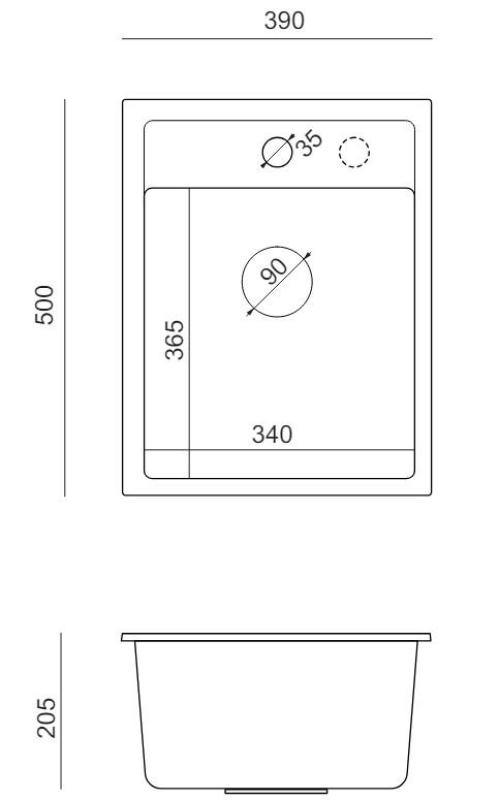 Quadri London Granit Anthrazit Spülbecken 39x50cm mit Hahnloch Aufsatz 1208967584