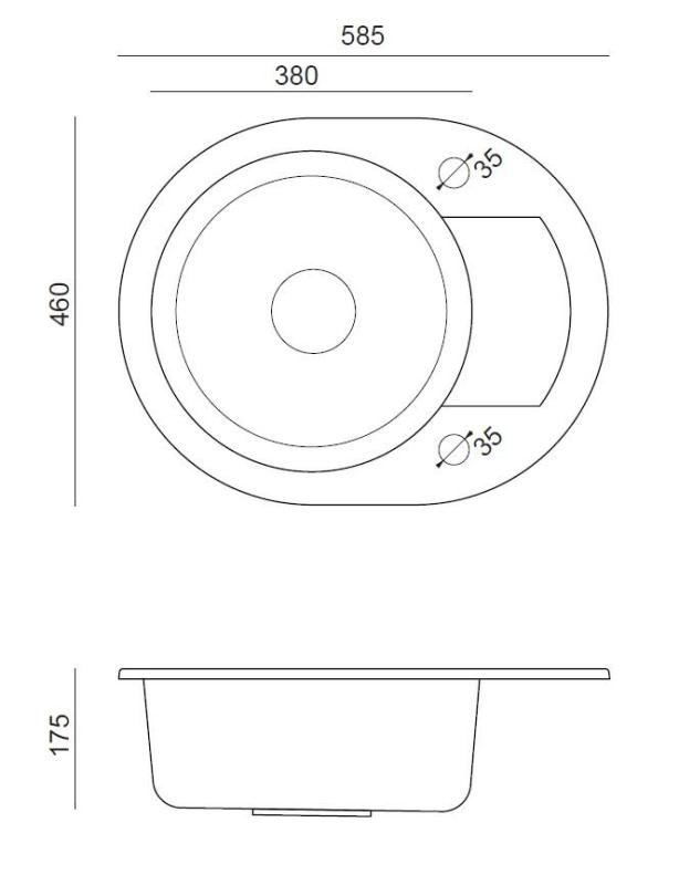 Quadri London Anthrazit Granit Rundspüle mit Abtropffläche 585x460mm Reversibel - 1208967585