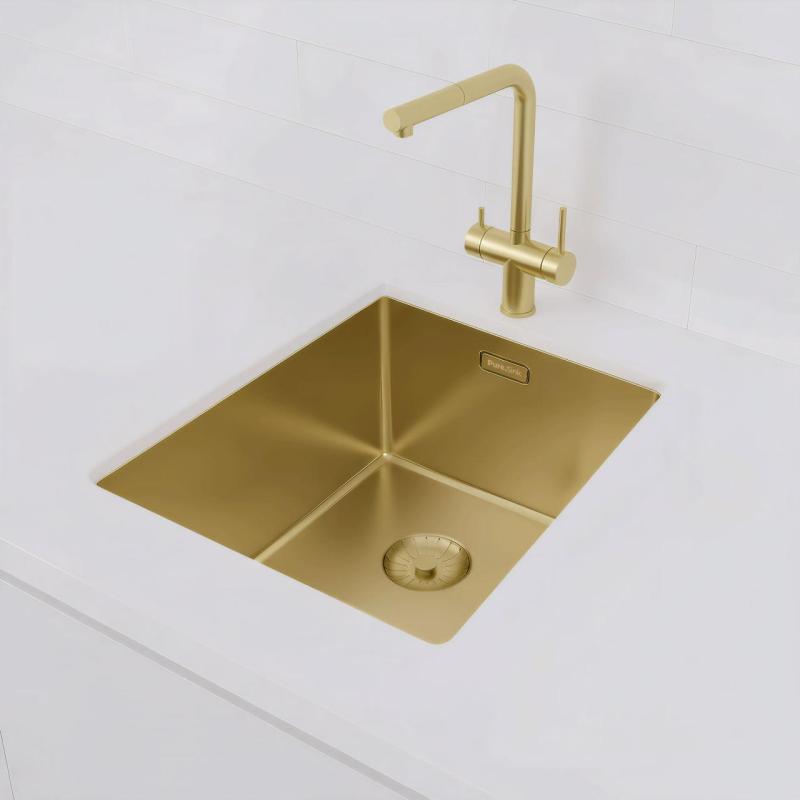 Pure.Sink Prestige Spüle 34x40 cm PVD Gold 10mm Radius Unterbau, Flachbau und Aufbau PPG3440-60