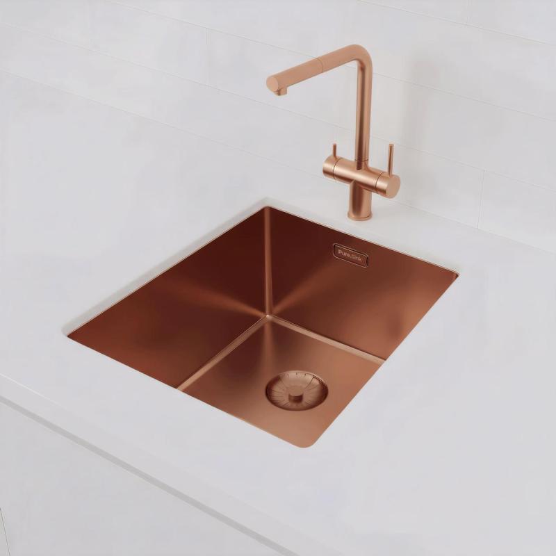 Pure.Sink Prestige Spülbecken 34x40 cm PVD Kupfer 10mm Radius Unterbau, Flachbau und Aufbau PPG3440-62