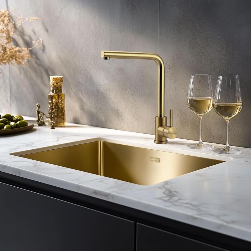 Pure.Sink Prestige Spüle 40x40 cm PVD Gold 10mm Radius Unterbau, Flachbau und Aufsatz PPG4040-60