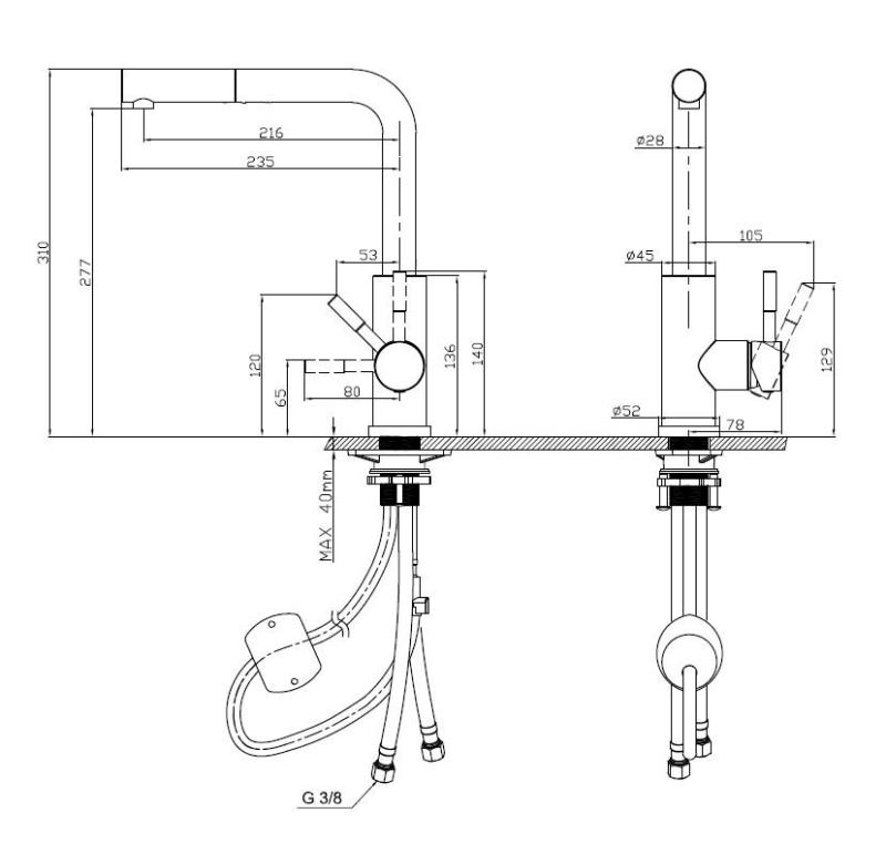 Pure.Sink Elite Steel Spark-S Küchenarmatur Edelstahl mit ausziehbarem Auslauf PS8041-02