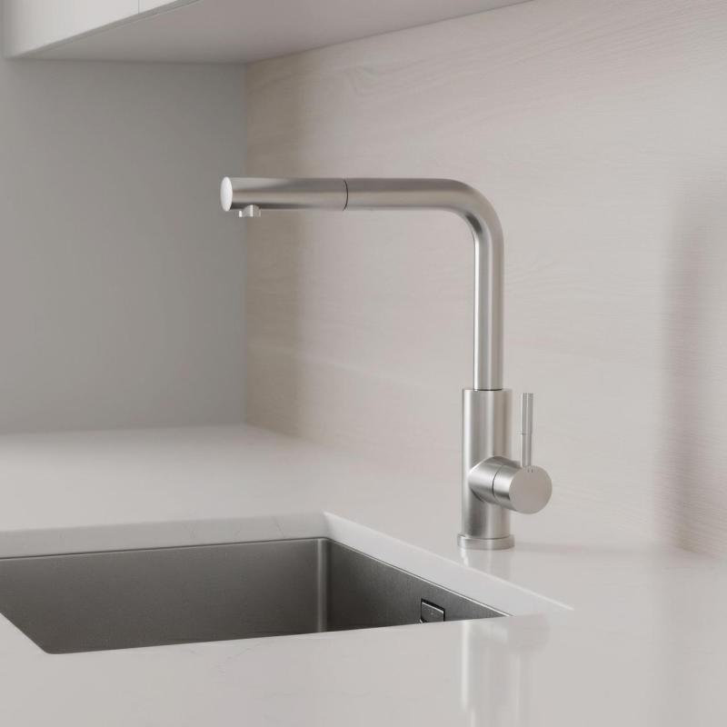 Pure.Sink Elite Steel Spark-S Küchenarmatur Edelstahl mit ausziehbarem Auslauf PS8041-02