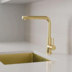 Pure.Sink Elite Steel Spark-S Küchenarmatur PVD gebürstetes Gold mit ausziehbarem Auslauf PS8041-60