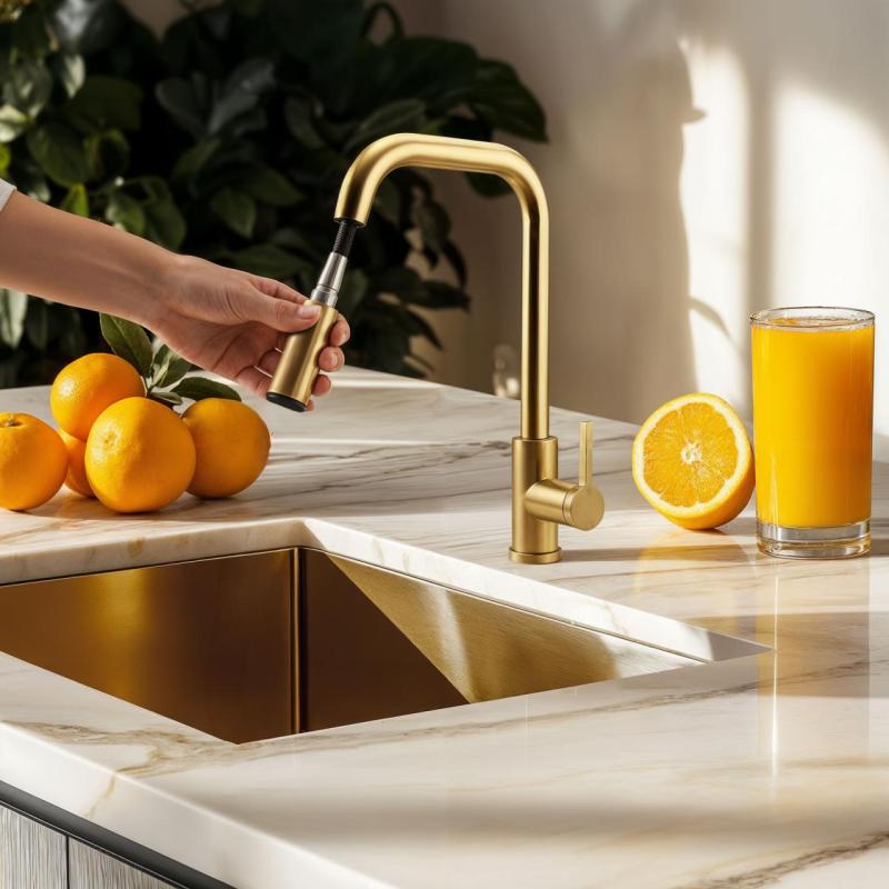 Pure.Sink Elite Steel Crystal-S Küchenarmatur PVD gebürstetes Gold mit ausziehbarem Auslauf PS8050-60