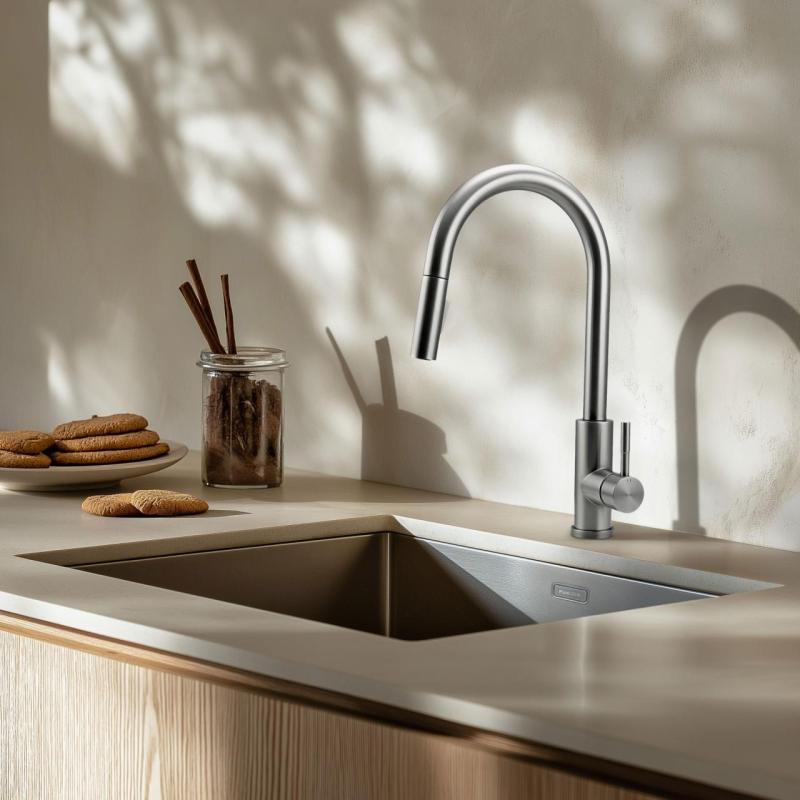 Pure.Sink Elite Steel Stream-S Küchenarmatur Edelstahl mit ausziehbarem Auslauf PS8045-02