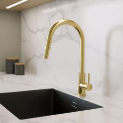 Pure.Sink Elite Steel Stream-S Küchenarmatur PVD gebürstetes Gold mit ausziehbarem Auslauf PS8045-60.
