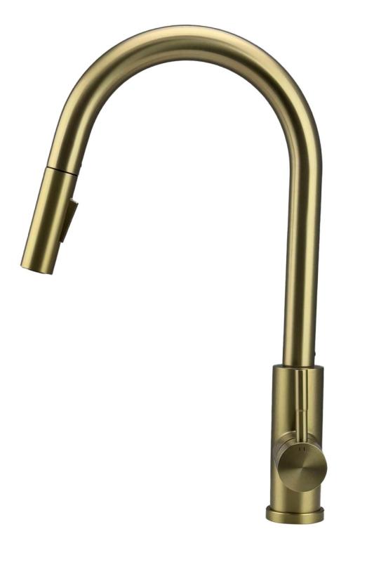 Pure.Sink Elite Steel Stream-S Küchenarmatur PVD gebürstetes Gold mit ausziehbarem Auslauf PS8045-60.