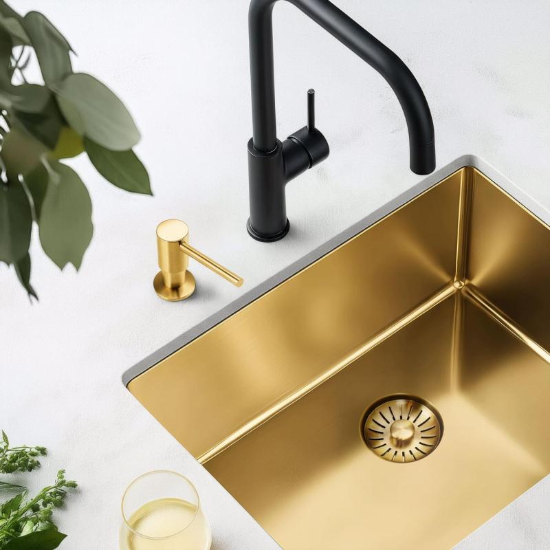 Pure.Sink Elite Steel Shine Einbau Seifenspender PVD gebürstetes Gold von oben nachfüllbar PS9010-60