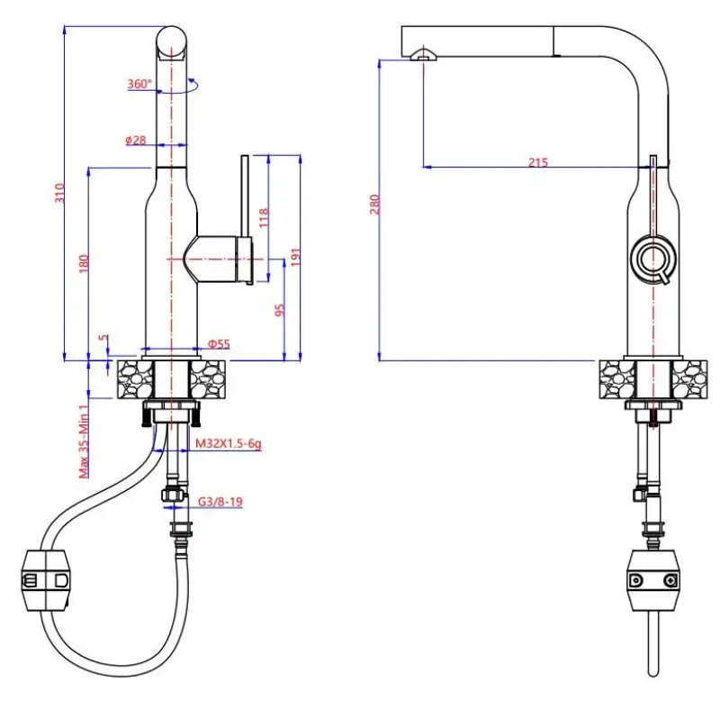 Quadri Stamford Küchenarmatur Weiß mit PVD-Kupferbeschichtung und herausziehbarem Auslauf 1208967687
