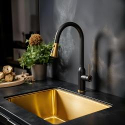 Quadri Stamford Küchenarmatur Schwarz mit PVD-Goldbeschichtung mit Herausziehbarem Auslauf und Sprühfunktion 1208967693