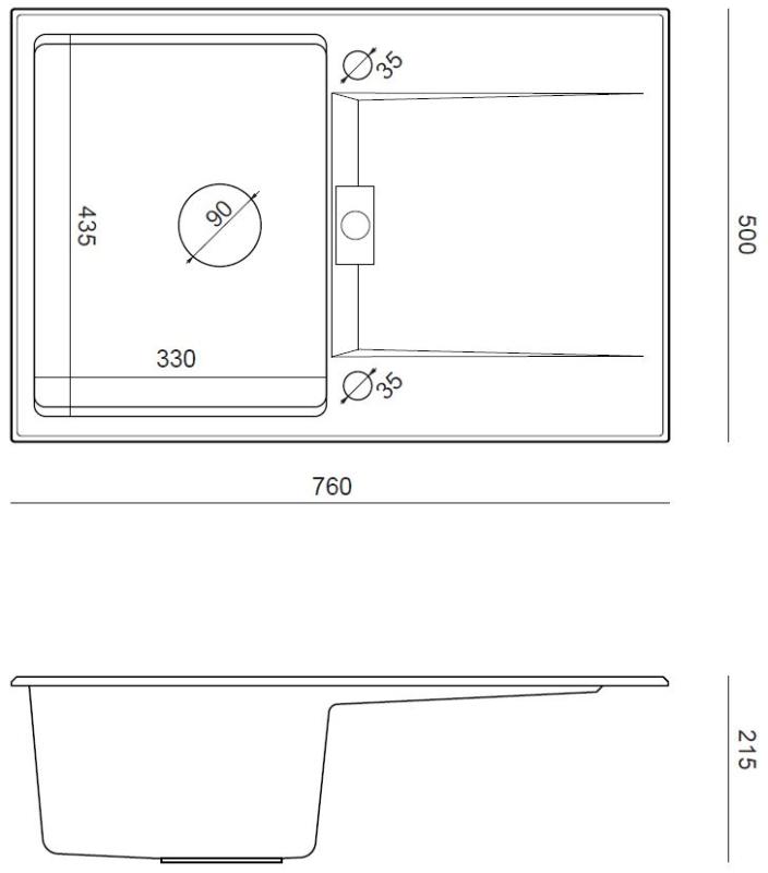 Quadri Minton Granit Aufsatz Spülbecken Anthrazit 76x50cm mit Abtropffläche Wendemöglichkeit und Goldener Stöpsel - 1208967745