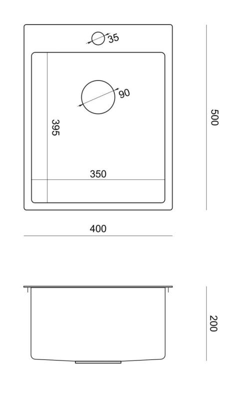 Aquadesign Clara Spülbecken Edelstahl 40x50cm Aufsatz- oder Flacheinbau mit Armaturenbank und Edelstahlstopfen - 1208967757