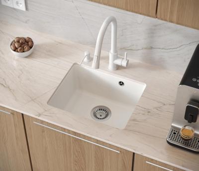 Quadri Elston Weiß Granit Unterbau Spülbecken 420x335mm mit Edelstahl Stöpsel 1208967776
