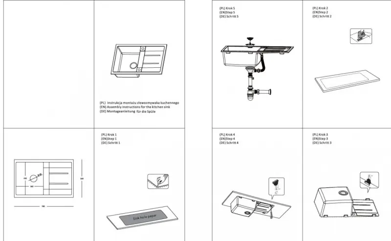 Quadri Sheffield Graues Granit-Aufbauspülbecken 78x50cm mit Abtropffläche und Edelstahlstopfen - 1208967793
