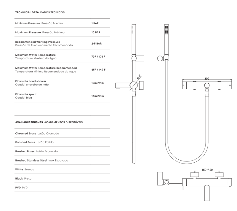 Wasserevolution Flow thermostatische Zwei-Wege-Duscharmatur mit Handbrause schwarz T130TNPR