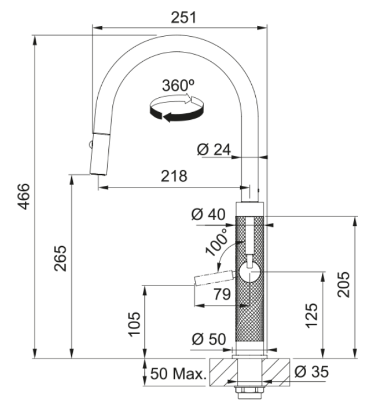 Franke Mythos Masterpiece Küchenarmatur Kupfer mit J-Auslauf und Ausziehbarem Brausekopf - 115.0711.557