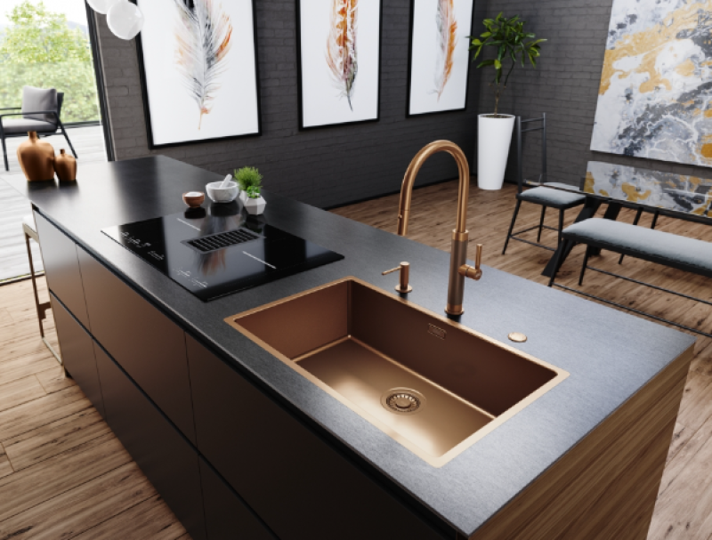 Franke Mythos Masterpiece Küchenarmatur Kupfer mit J-Auslauf und Ausziehbarem Brausekopf - 115.0711.557