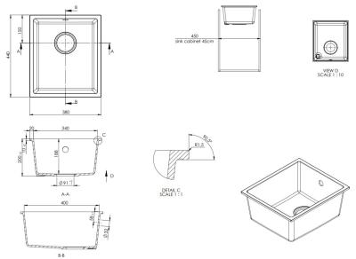 GraniteMy Universal Weiße Granitspüle 34 x 40 cm, weiß, Aufsatz, Unterbau und flächenbündig eingebaut, mit Gunmetal-Stopfen 1208967904
