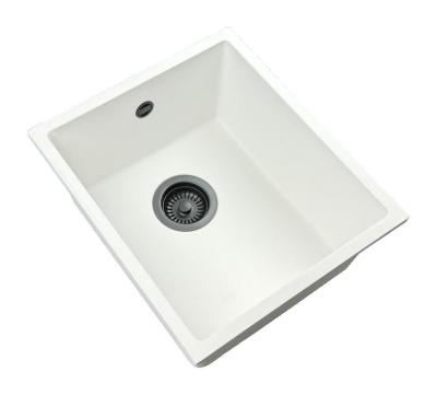 GraniteMy Universal Weiße Granitspüle 34 x 40 cm, weiß, Aufsatz, Unterbau und flächenbündig eingebaut, mit Gunmetal-Stopfen 1208967904
