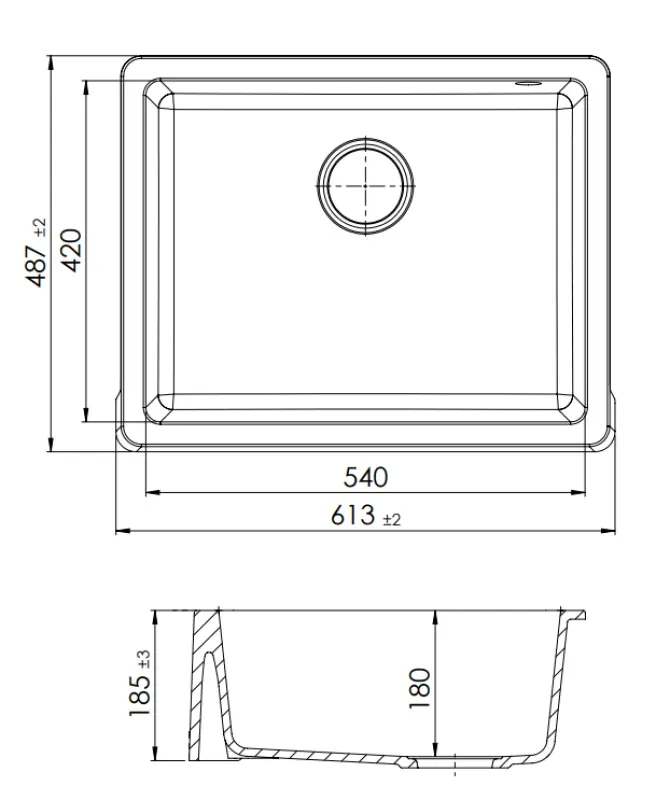 GraniteMy Tradition Ländliches Spülbecken Granitspüle 60x48 cm Schwarz Unterbau und Flachbau mit Gun Metal Stopfen 1208967939