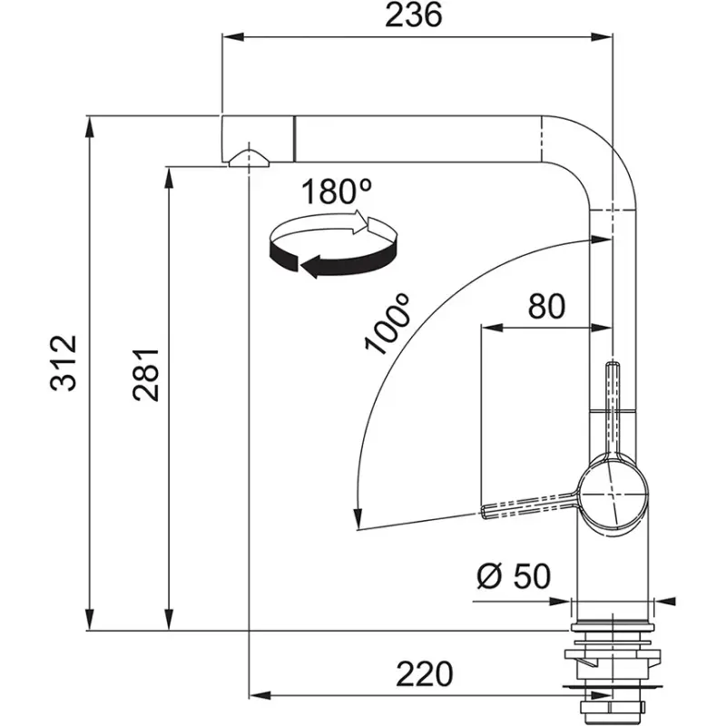 Franke Active L Küchenarmatur in Onyx mit schwenkbarem Auslauf 115.0653.373
