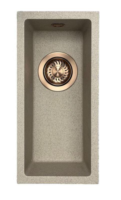 GraniteMy Universal Granit beige sandfarben kleines Spülbecken 17 x 40 cm Aufsatz, Unterbau und flächenbündiger Einbau mit Kupferstopfen 1208968004