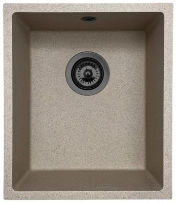 GraniteMy Universal Granit Beige Sand Spülbecken 34x40 cm Aufsatz, Unterbau und flächenbündiger Einbau mit Gun Metal Stöpsel 1208968011