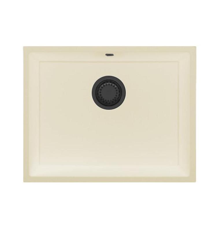 GraniteMy Universal Granit beige Sand Spülbecken 55x40 cm Aufsatz, Unterbau und flächenbündiger Einbau mit Gun Metal-Stopfen 1208968016