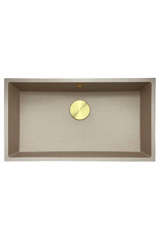 GraniteMy Universal Granit beige Sandspüle 74x40 cm Aufsatz-, Unterbau- und Flachbauweise mit goldener Abdeckung 1208968018
