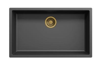 Schwarzes großes Spülbecken 70 x 40 cm, Unterbau, Aufsatz und Flachbau mit goldenem Stopfen 1208968040