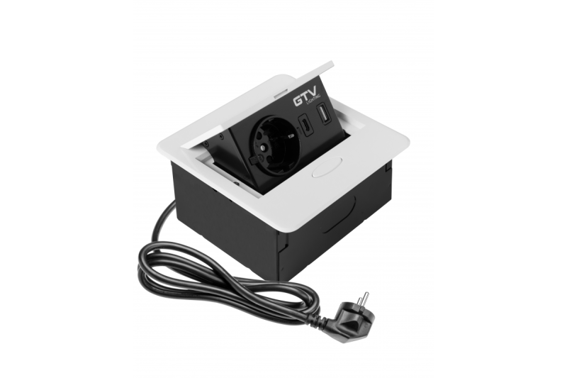 AVARO Einbau-Möbelsteckdose, 1x Schuko-Steckdose, USB A+C, 1.5m Kabel, Weiß