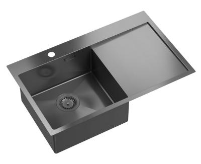 Aquadesign Clara Spülbecken Gun Metal 78 x 48 cm Aufsatz oder Einbau mit Abtropfgestell, Lochbank und Gun Metal-Stopfen – 1208969498